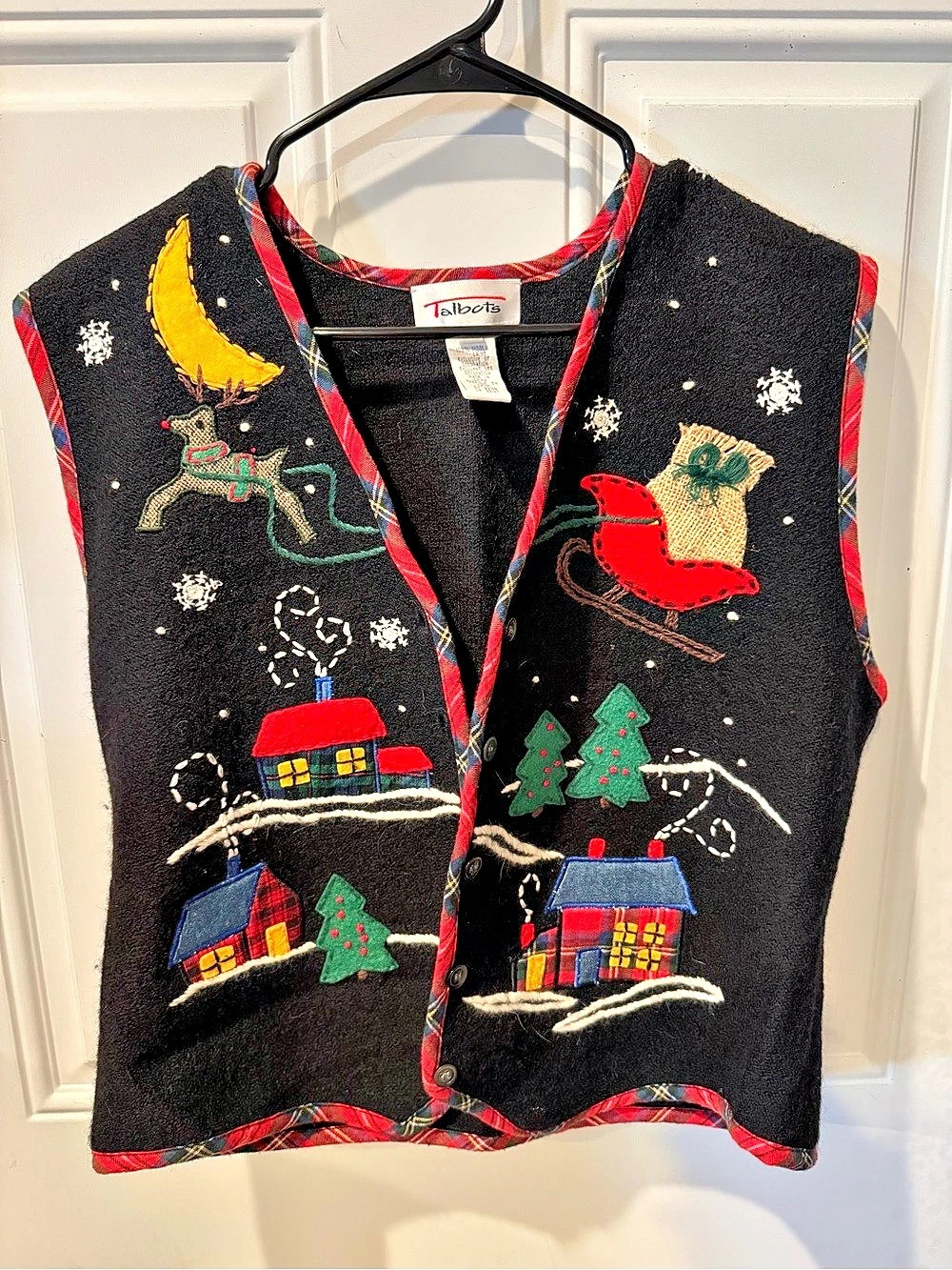 Talbots Holiday Wool Vest in Black & Red Size Large